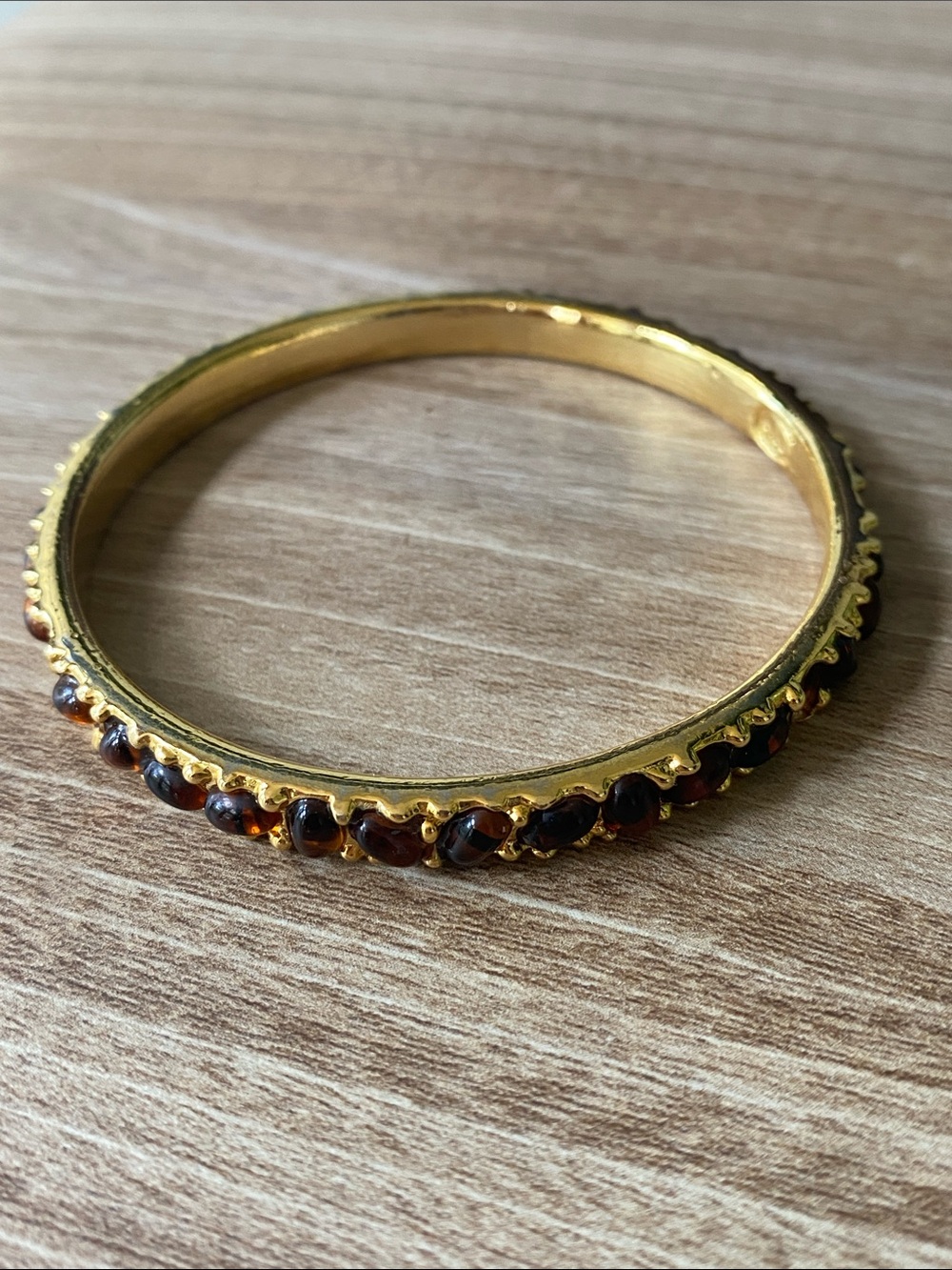 Kenneth J Lane, KJL Gold-Tone Bangle Bracelet with Brown Amber Cabochon Accents